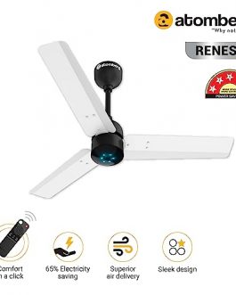 atomberg Renesa 900mm BLDC Motor 5 Star Rated Sleek Ceiling Fans with Remote Control | Upto 65% Energy Saving, High Air Delivery and LED Indicators | 2+1 Year Warranty (White and Black)